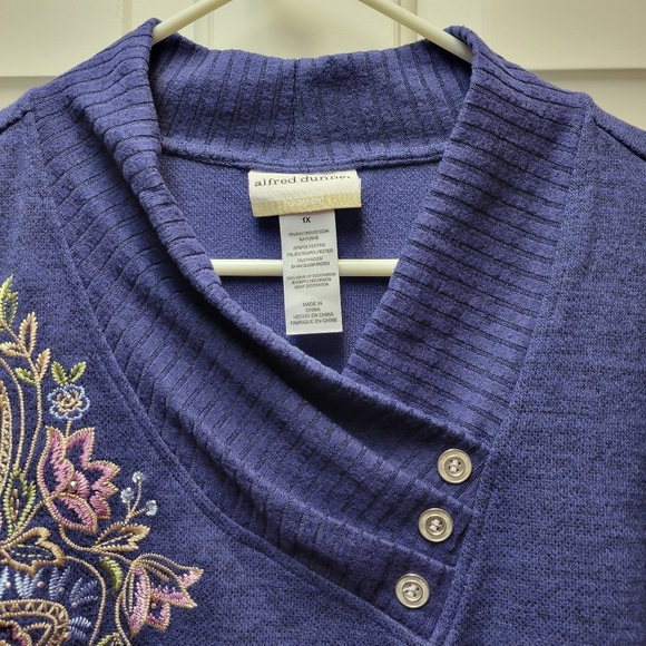 Alfred Dunner Blue Paisley Embroidered Cowl-Neck Sweater Size 1X Lightweight - Picture 2 of 6